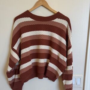 Hollister Striped Crewneck Sweater in Rust, Cream, and Dusty Rose